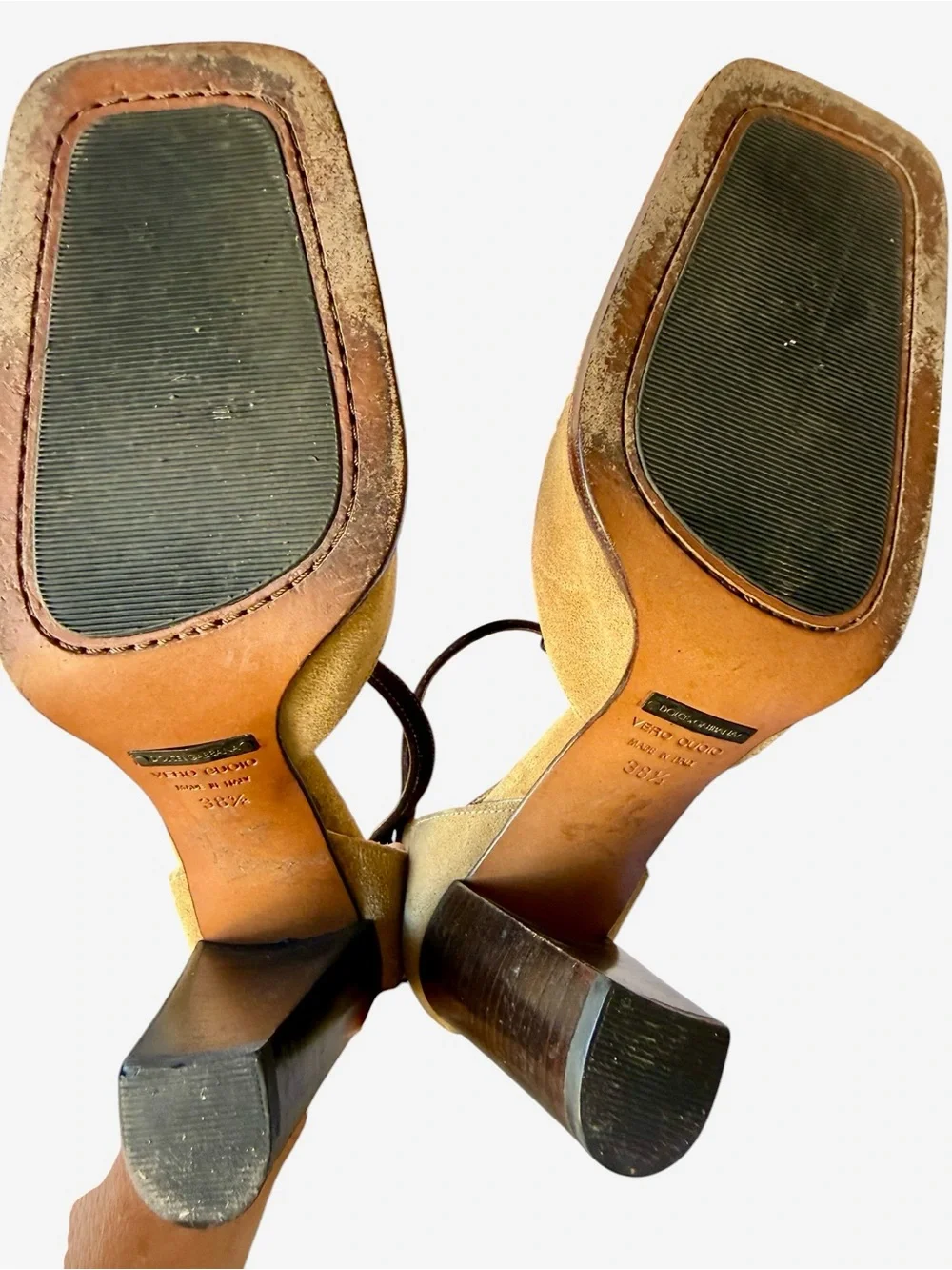 Vintage 90’s Dolce & Gabbana Suede/ Cord T-Strap Butterfly Block Heel Pumps 38.5